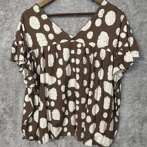 Handmade Brown and White Polka Dot Women's V-Neck Blouse XL/XXL *Read